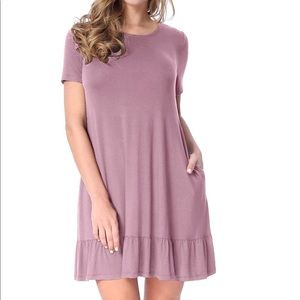 Plum T-Shirt Dress with Ruffled Hem